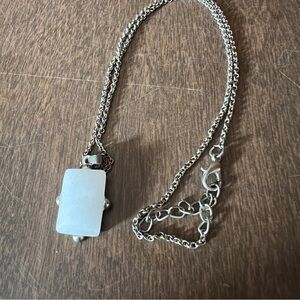 Vintage Silvertone Necklace With White "stone" Pendant Discolored Chain 19.5"